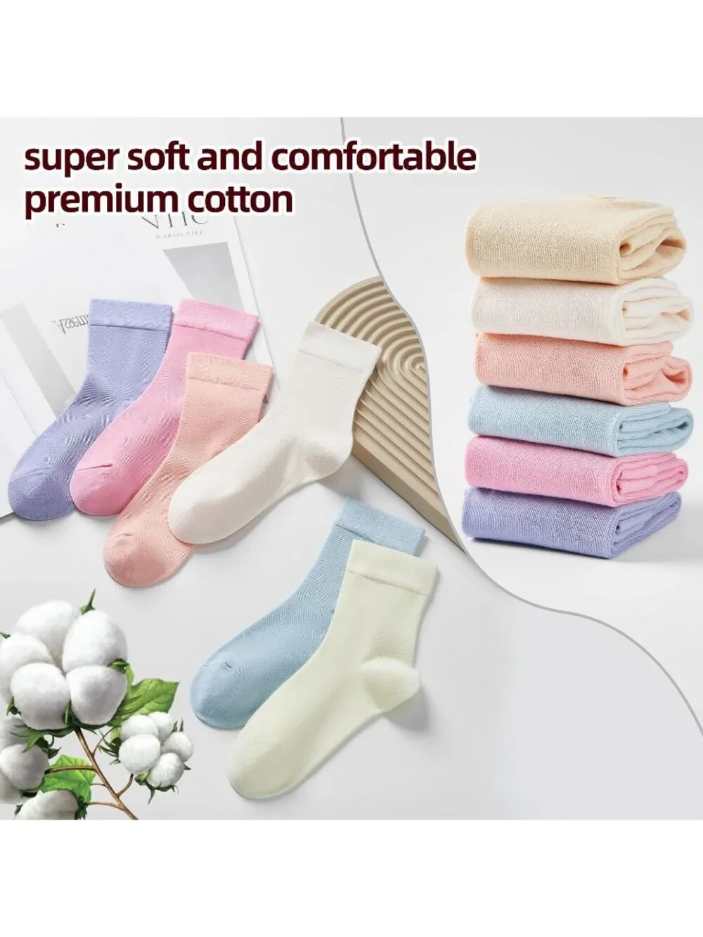 🧦Women's Light Blue Pink 6 Pairs Thin Above Ankle Socks Cotton Crew Socks